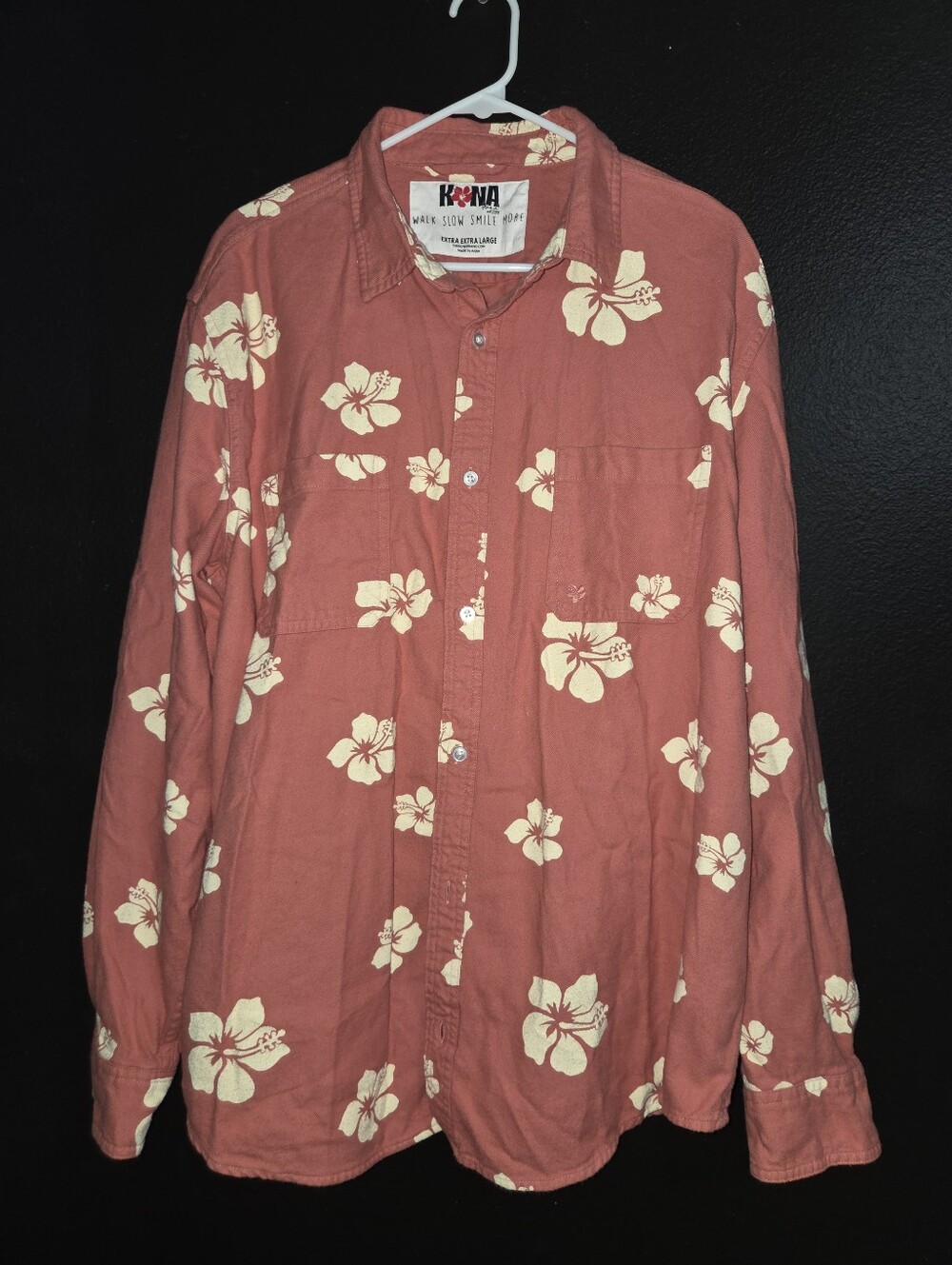 Kona Brand Signature Ocean Salmon Flannel Shirt XXL 100% Cotton